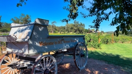 Vintage wagon at entrance to Mt. Vernon Winery